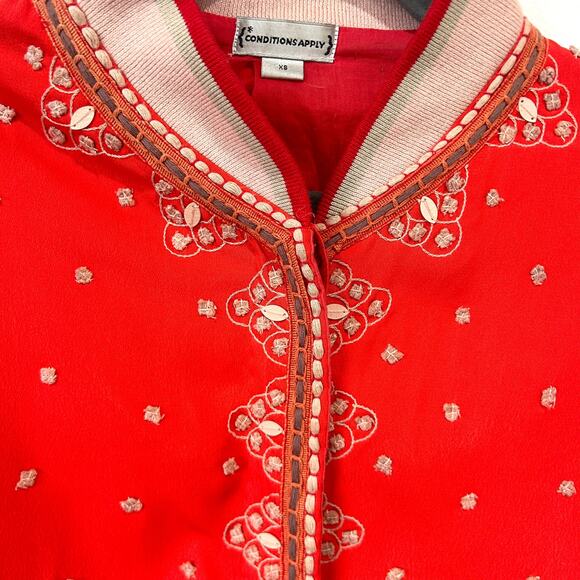 Anthropologie Conditions Apply Arabella Jacket Size XS Red Embroidered Bomber - Picture 15 of 16